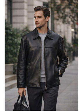 Sawyer Napa Leather Jacket Men M Premium Lambskin Quiet Luxury Minimalist Black